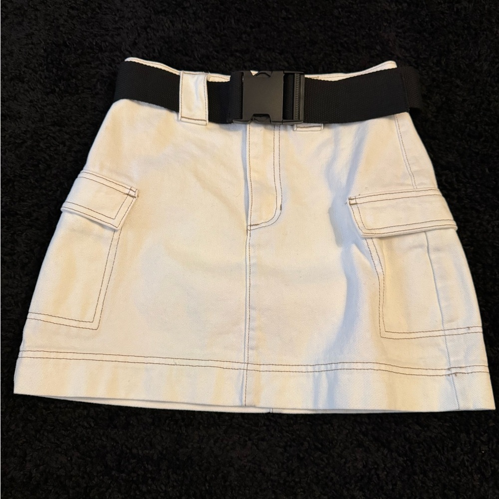 PacSun Cream Mini Skirt with Black Belt